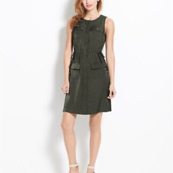 Ann Taylor Sleeveless Shirt Dress in Olive Green NWT - Picture 1 of 6